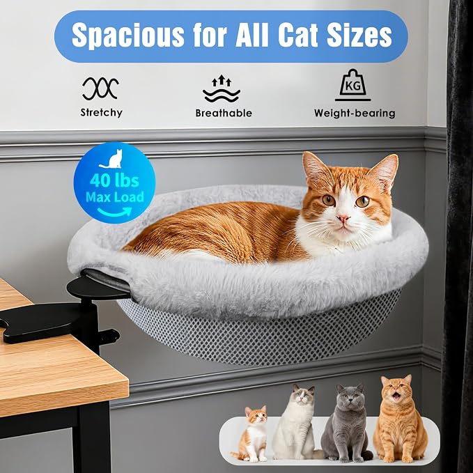 IPOW Heavy Duty Steel Frame 180° Rotating Cat Desk Bed Semi-Circular Cat Bed - Image 3