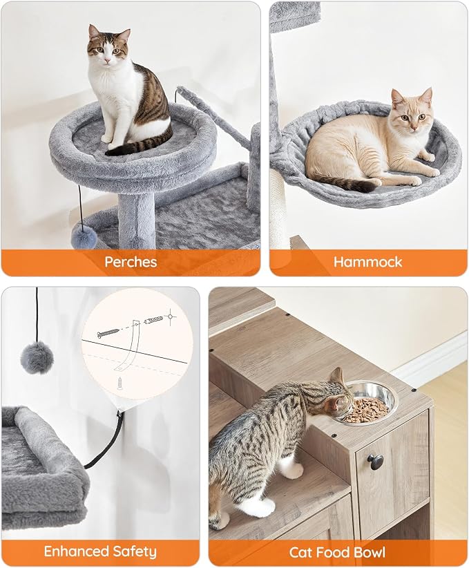HOOBRO Cat Tree with Litter Box Enclosure, 68.9" H Cat Tower with Food Bowl and - Image 5