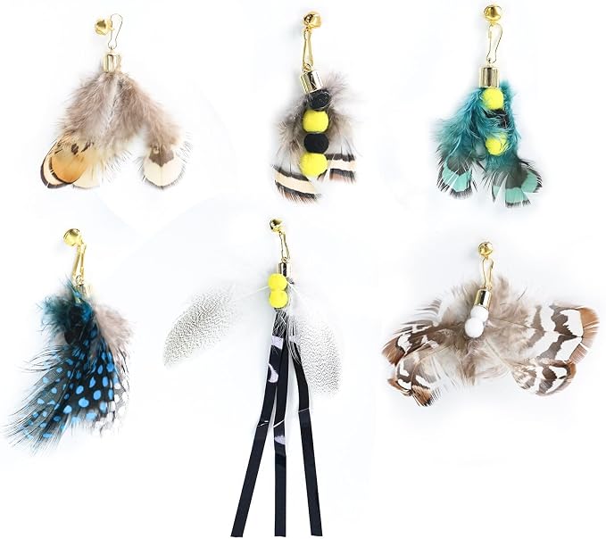 Cat Insect Feather Toys Replacement Cat Toy Wand Refills, 6 Pieces Natural by WelcometoHokoad