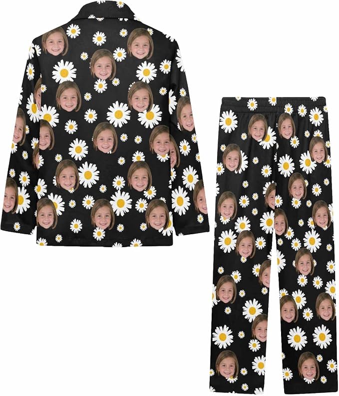 Artsadd Girls Pajamas Set Custom Face Pet Photo Long Sleeve Sleepwear - Image 4