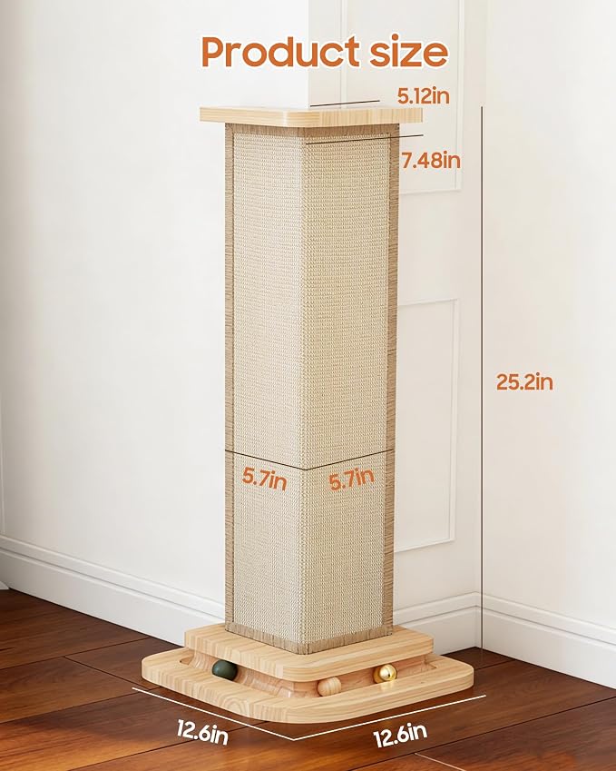 Corner Cat Scratcher with Track Balls, Replaceable Sisal Scratch Pad - Image 7