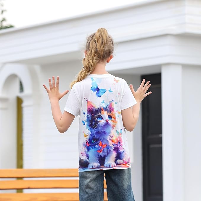 Funnycokid Girls Shirts Cat T Shirt Size 5-12 Clothes - Image 6
