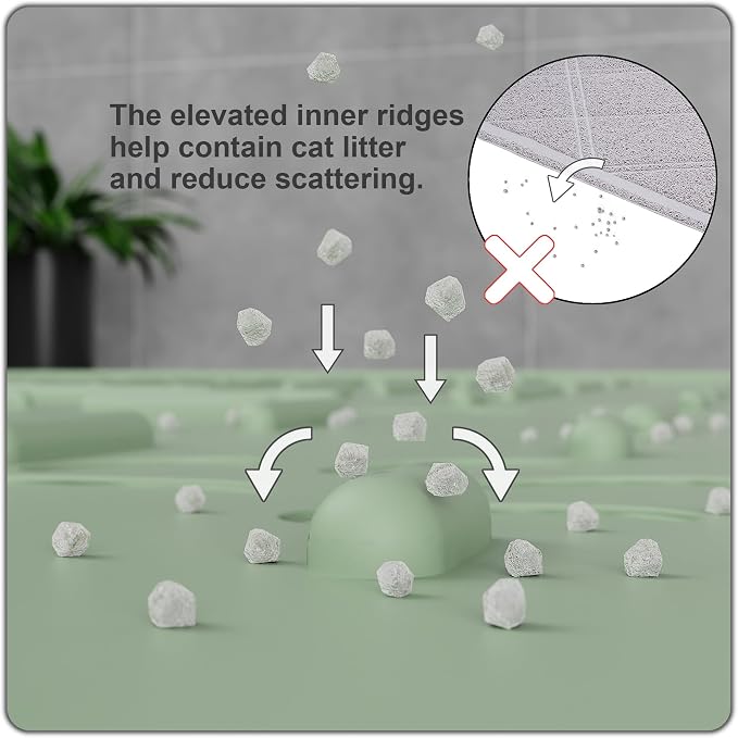 OHMO Cat Litter Mat Large Trapping Mat Premium Silicone Rubber 31.5x23.6 Sage - Image 3