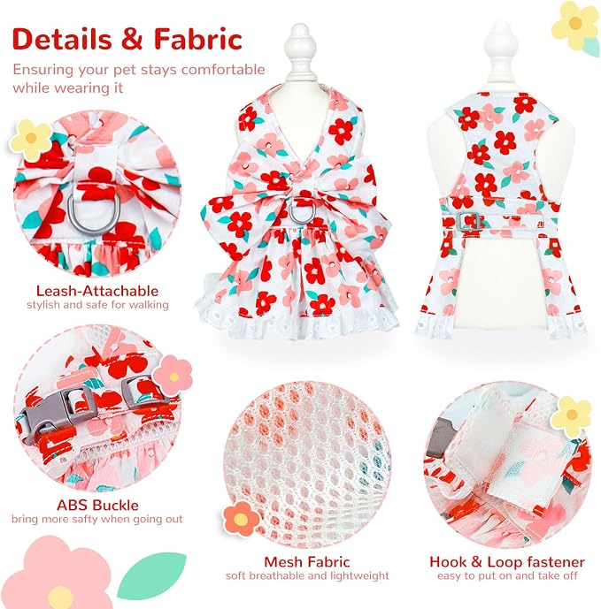 Dog Harness Dress Leash Set for Small Dog Summer Clothes Girl Female Puppy Cats - Image 6