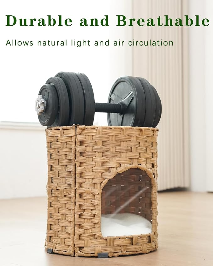 Cat House for Indoor Cat, Small Cat Houses Handwoven PE Rattan Kitten Cave - Image 3