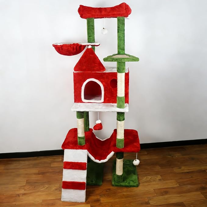 63" Large Christmas Cat Tree Tower Indoor: Tall Modern Cute Heavy Duty Cat - Image 8