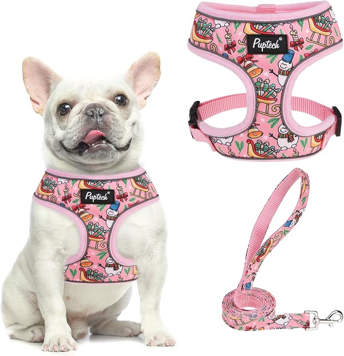 PUPTECK Soft Mesh Christmas Dog Harness and Leash Set Pet Puppy Cat Comfort by PUPTECK