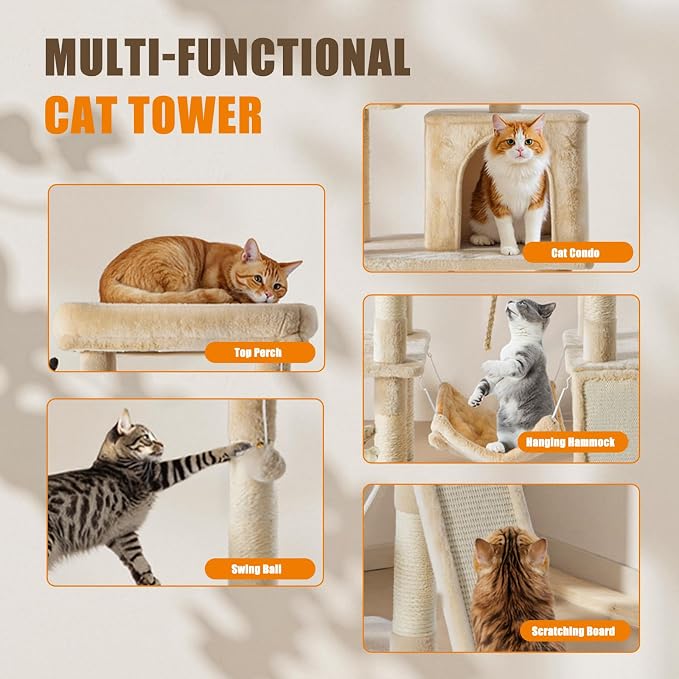 DUMOS Large 63in Cat Tree Tower, Natural Sisal Scratching Posts, Extended - Image 3