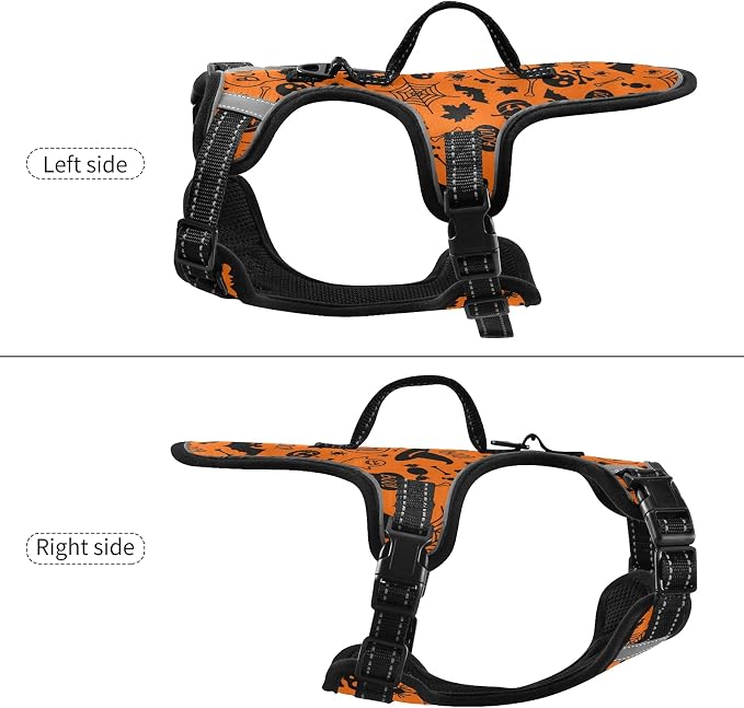 Halloween Skull Pumpkin Dog/Cat Harness, Reflective No-Pull Pet Harness - Image 3