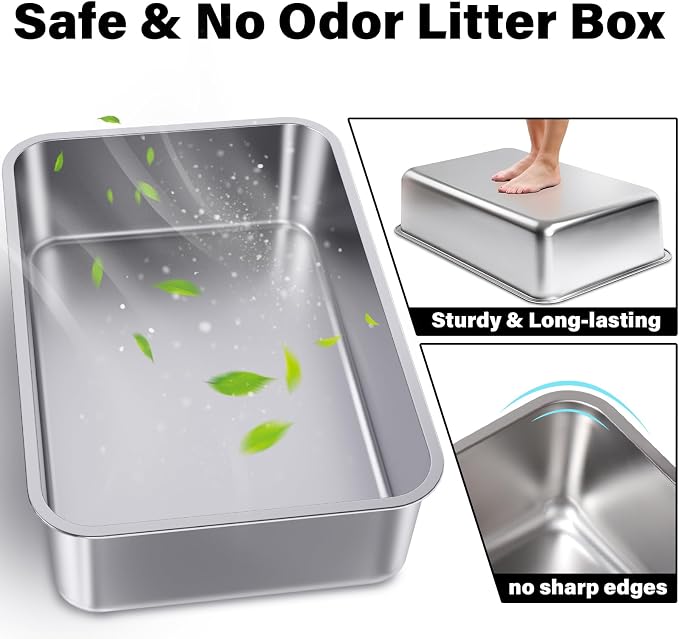 Stainless Steel Litter Box -Metal Cat Litter Box, Cat LitterBox 6" High Sided - Image 3