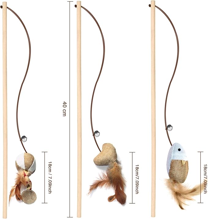Natural Wood Cat Teaser Wand Toy, Catnip Sticks - Image 2