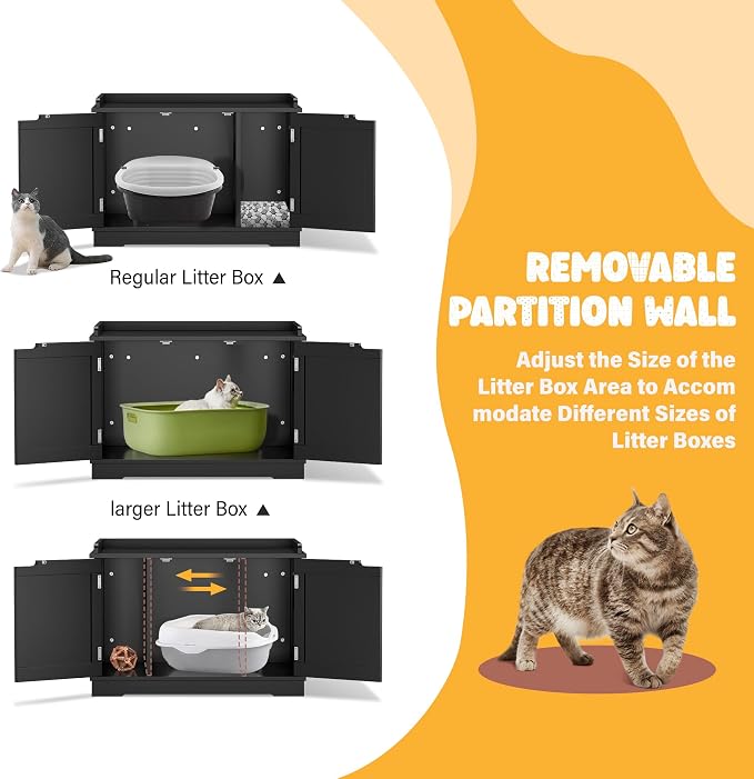 Zeny Cat Litter Box Enclosure, Wooden Cabinet - Image 5