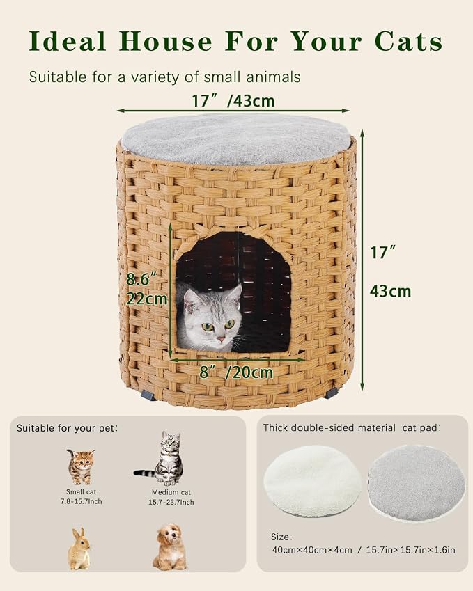 Cat House for Indoor Cat, Large Double Cat Houses Cat Bed Cave, Handwoven - Image 5