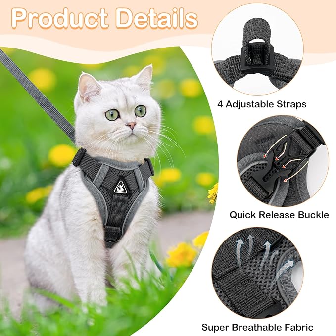 Cat Harness and Leash for Walking Soft Cat Harness Escape Proof, Adjustable - Image 2