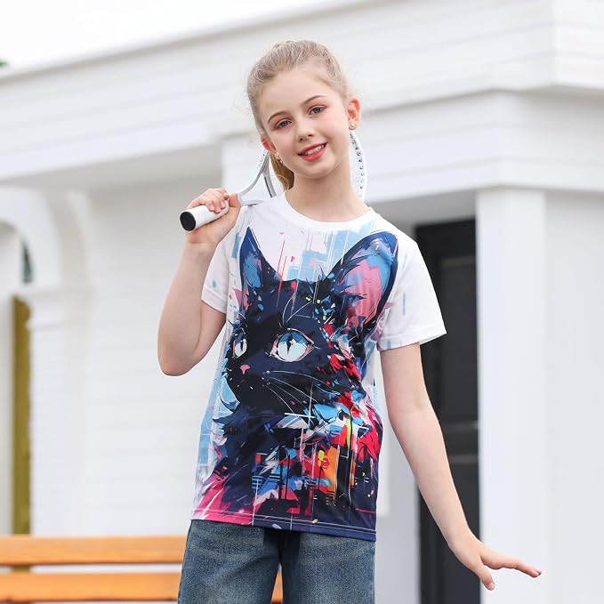Funnycokid Girls Shirts Cat T Shirt Size 5-12 Clothes - Image 2