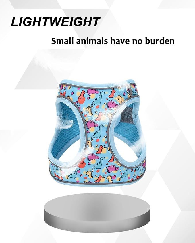 XXS Blue Dinosaur Pattern Dog Harness and Leash Set, No Escape Puppy Harnesses - Image 3