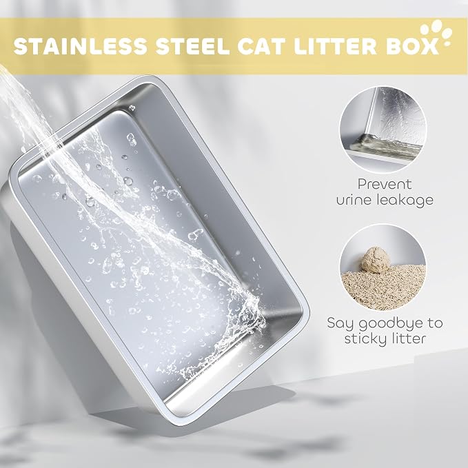 PawHut Stainless Steel Cat Litter Box, Extra Large 2 in 1 Metal Kitty Litter Pan - Image 3