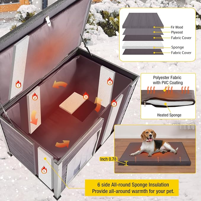 Aivituvin Dog House with Insulated Liner, Heated Outdoor Indoor Weatherproof - Image 5