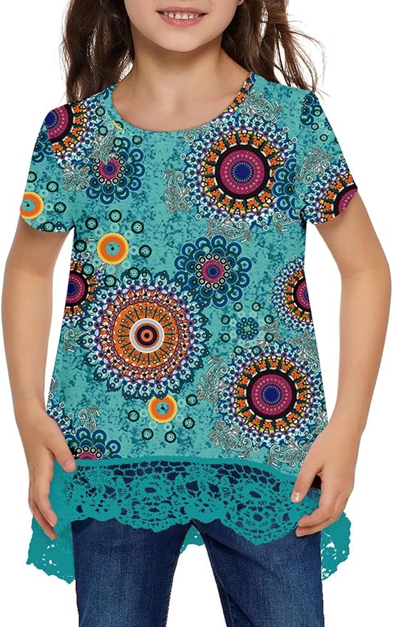 storeofbaby Girls Casual Tunic Tops Short Sleeve Loose Soft Blouse T-Shirt - Image 3