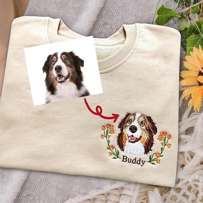 Custom Pet Face Embroidered Sweatshirt From Photo Personalized Dog Or Cat - Image 2