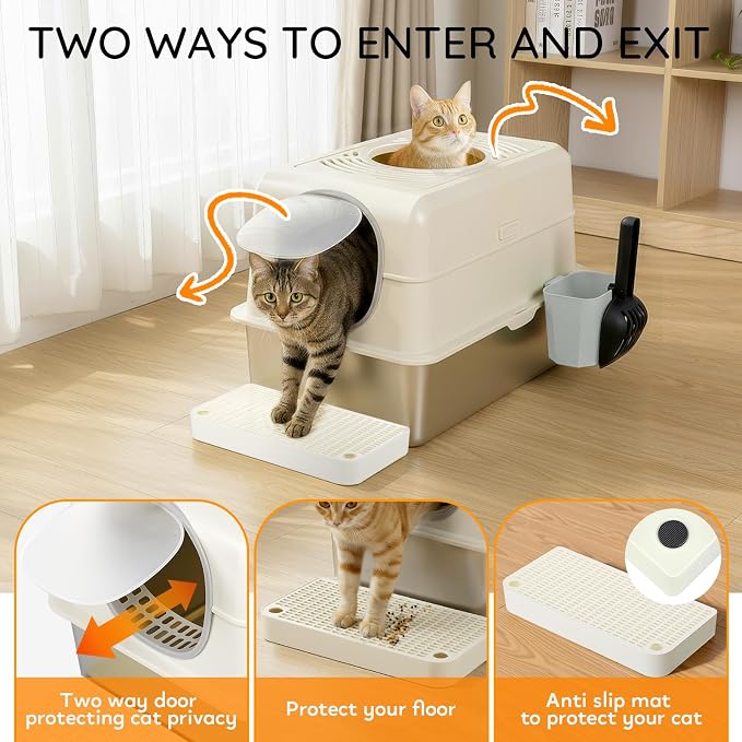 Cat Litter Box with Lid, Extra Large Enclosed Removable Cat Litter Boxes - Image 6