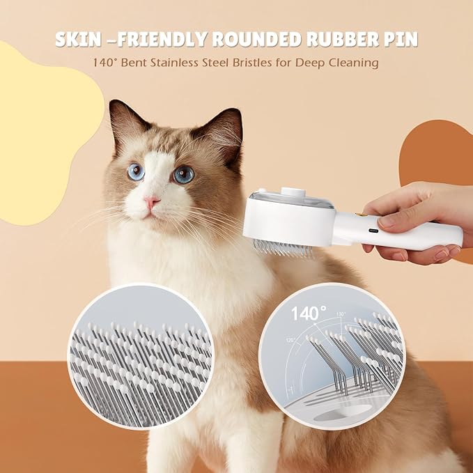Cat Steam Brush, Cat Brushes for Indoor Cats, 4 In 1Spritz Spray Defur Comb - Image 3