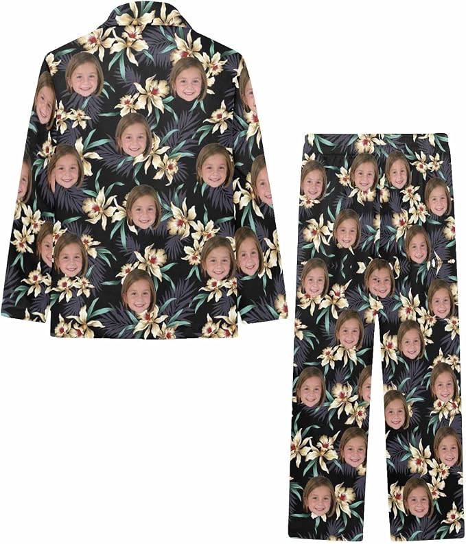 Artsadd Girls Pajamas Set Custom Face Pet Photo Long Sleeve Sleepwear - Image 4