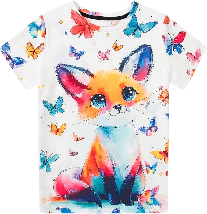 Funnycokid Girls Shirts Cat T Shirt Size 5-12 Clothes by Funnycokid