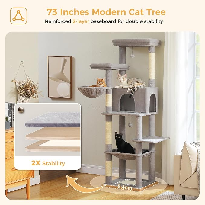 PAWZ Road Tall Cat Tree, 73 Inches Large Cat Tower - Image 3