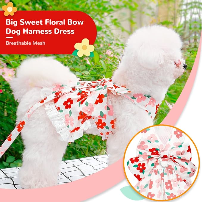 Dog Harness Dress Leash Set for Small Dog Summer Clothes Girl Female Puppy Cats - Image 4
