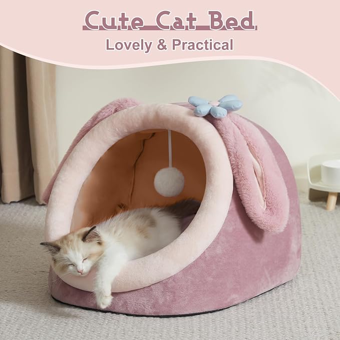 Jiupety Cute Cat Bed for Indoor, Cats Warm Soft Cave Fit for 6-10 lb Cat - Image 5