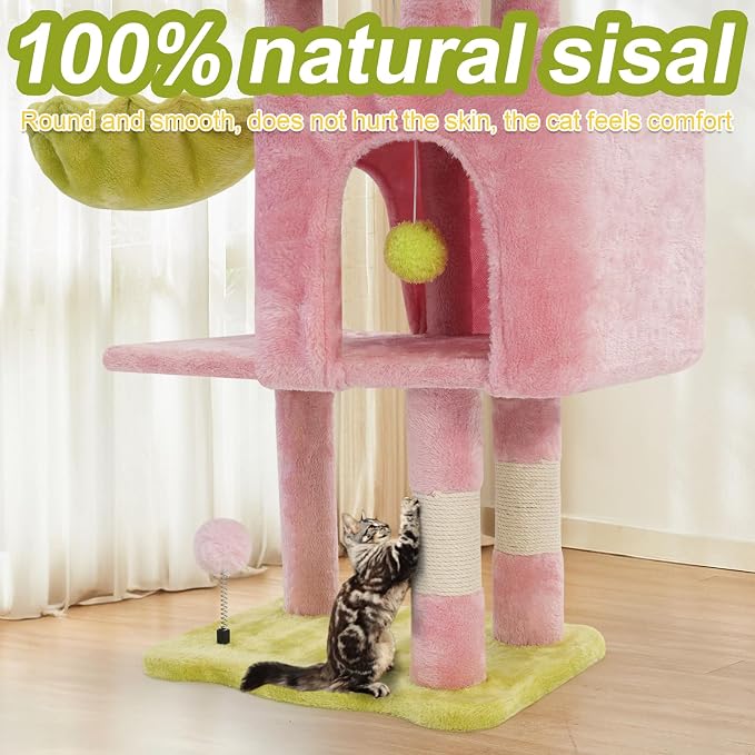 Cat Tree Tower with Metal Frame Hammock, Cat Towers with Scratching Post - Image 5