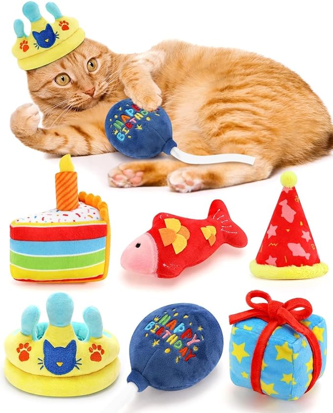 CiyvoLyeen 6Pcs Birthday Themed Catnip Toys Cat Birthday Gift Kitten by CiyvoLyeen
