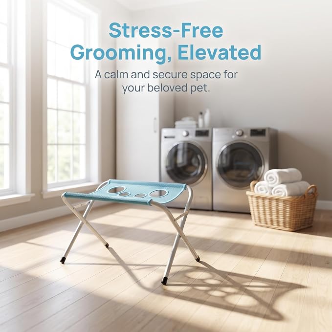 Grooming Pet Grooming Mesh Bath Stand Foldable Metal Frame with Quick Surface and Strap Suitable for pet Washing Maintenance Travel Grooming, Blue - Image 4