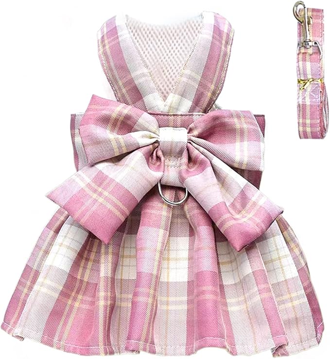PETCARE Plaid Dog Dress Bow Tie Harness Leash Set by PETCARE