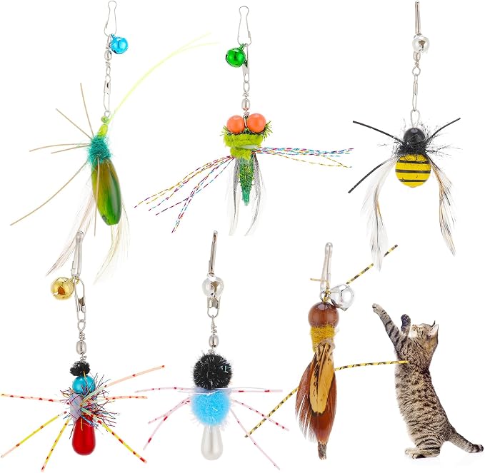 Cat Insect Feather Toys Replacement Cat Toy Wand Refills, 6 Pieces Natural by WelcometoHokoad