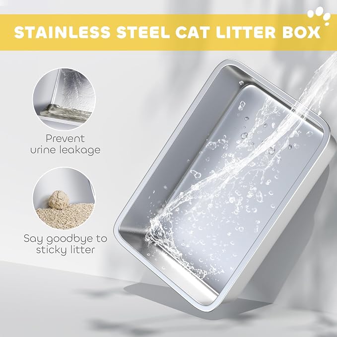 PawHut Stainless Steel Cat Litter Box, Extra Large 2 in 1 Metal Kitty Litter Pan - Image 3