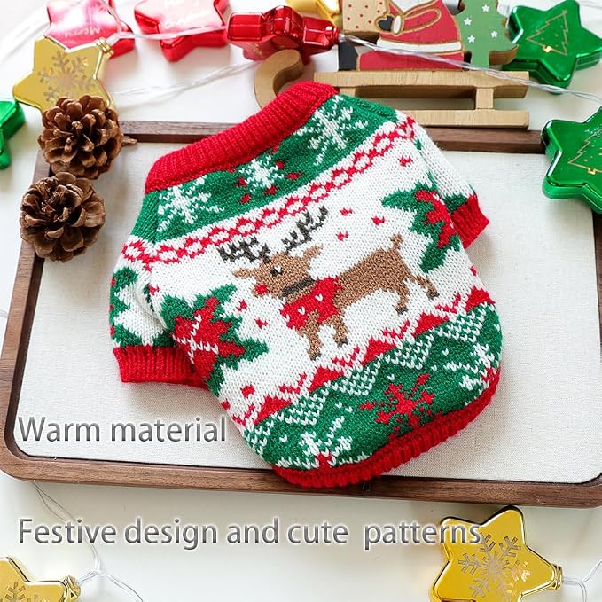 ANIAC Christmas Small Dog Sweater Costume Reindeer Snowflake Cat Turtleneck - Image 4