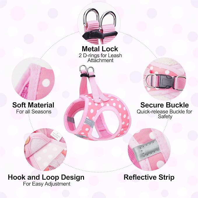 BEAUTYZOO Step in Dog Harness and Leash Set, Polka Dot Pattern Reflective Dog - Image 3
