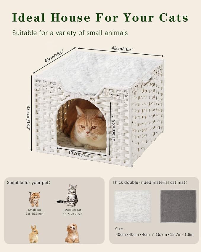 Cat Beds Indoor Kitten House, Handwoven Rattan Cat Cave Pet Cube, Large Cat - Image 6