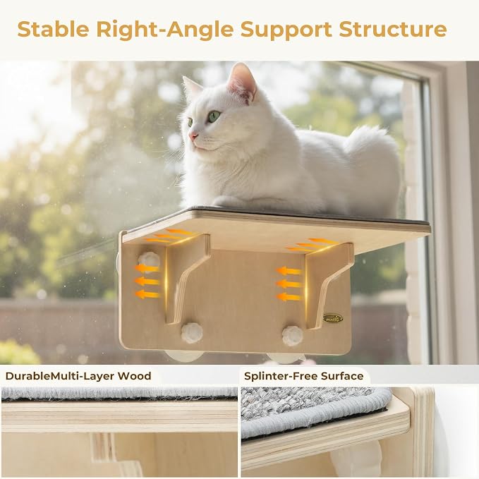 Pecute 2-in-1 Cat Window Perch & Wall Shelves, Cat Hammock Window - Image 4