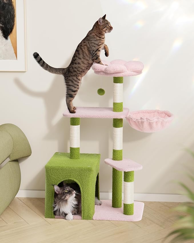 Flower Cat Tree for Indoor Cats, 2-Door Large Cat Condo Cave Bed for Big Adult - Image 7