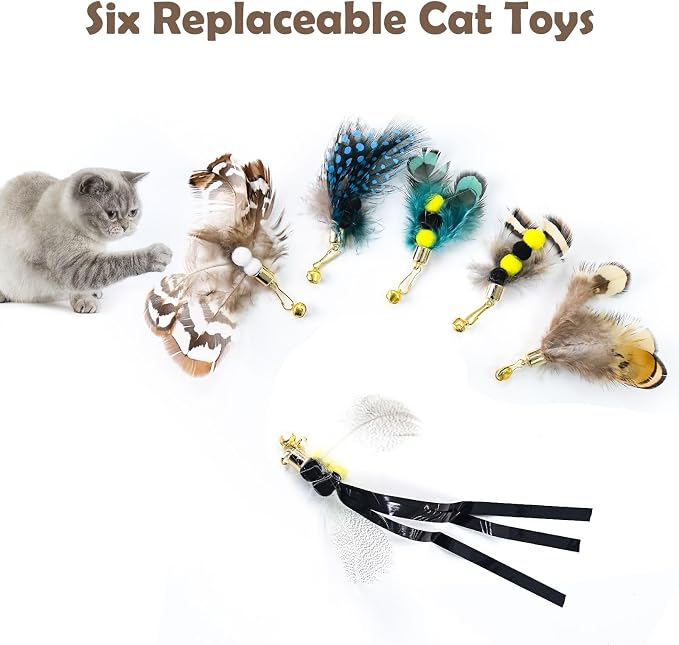 Cat Insect Feather Toys Replacement Cat Toy Wand Refills, 6 Pieces Natural - Image 2