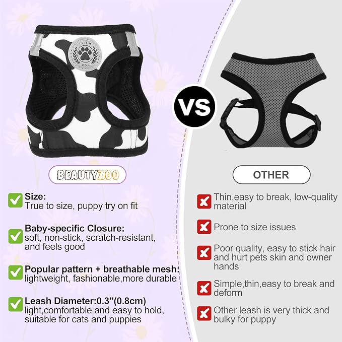BEAUTYZOO Small Dog Harness and Leash Set, Cow Print Step in Dog Harness No - Image 3