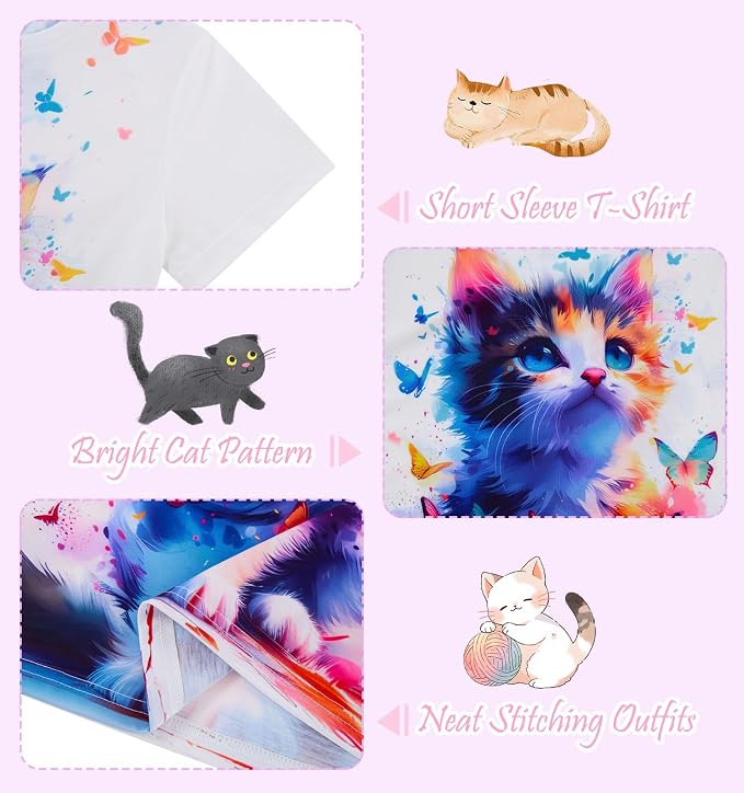 Funnycokid Girls Shirts Cat T Shirt Size 5-12 Clothes - Image 7