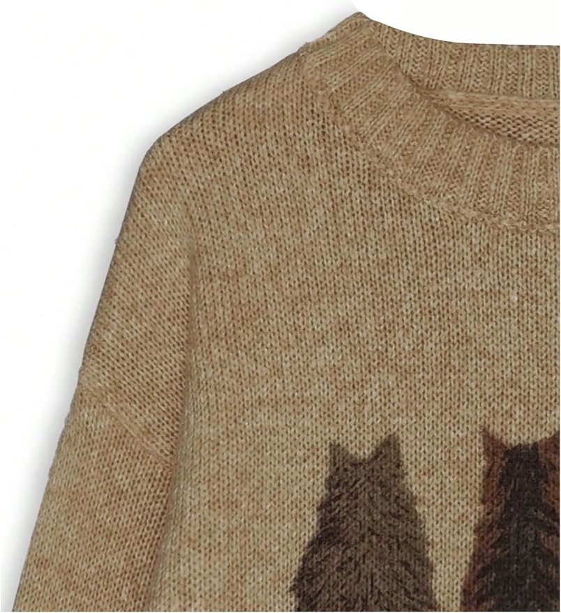 WDIRARA Women's Cat Graphic Sweater Long Sleeve Crew Neck Knit Tops Casual - Image 3