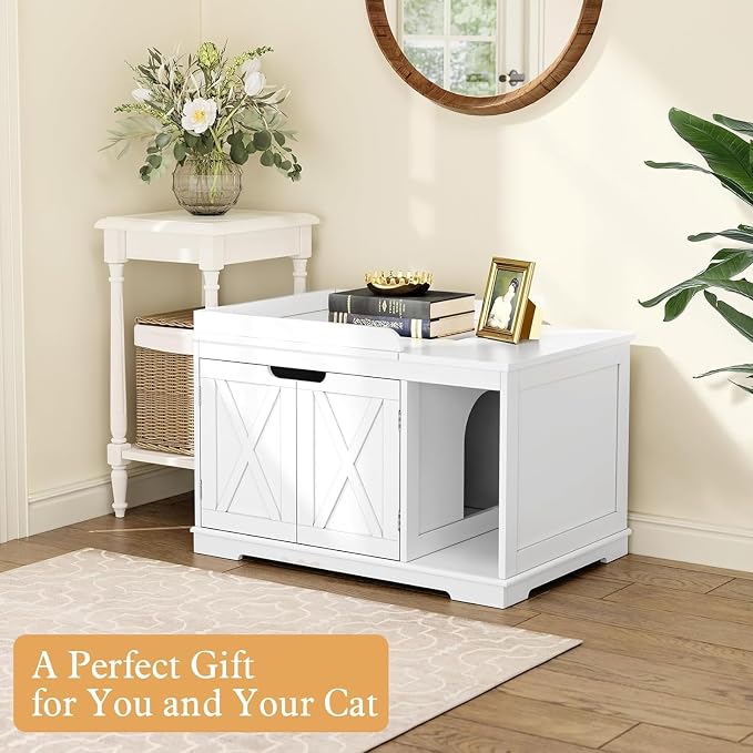 Flip Top Cat Litter Boxes Enclosure Covered Litter Box Hidden Furniture Wooden - Image 6