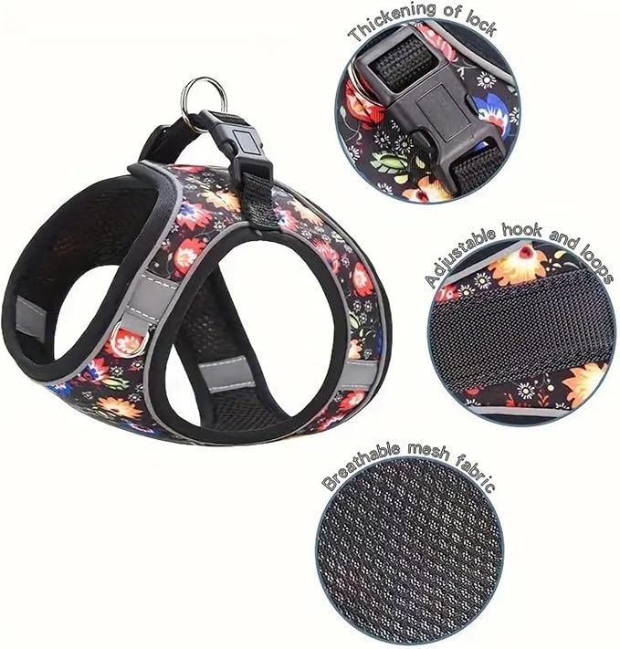 Step in Dog Harness No Pull Flower Adjustable Soft Mesh Padded Reflective Pet - Image 2