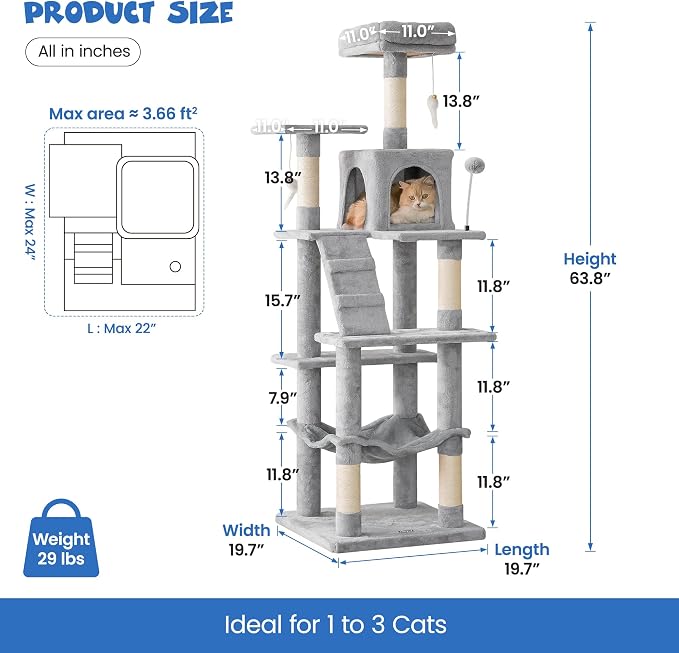 MWPO 63.8 inches Multi-Level Cat Tree - Image 6