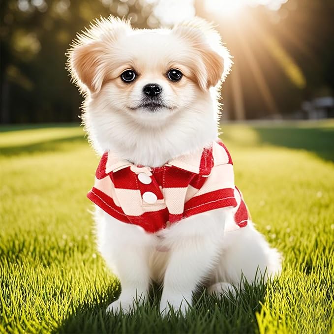 Dog Shirt Polo Shirt Striped Collar Puppy Clothes Summer Button Up Pet Clothes - Image 4
